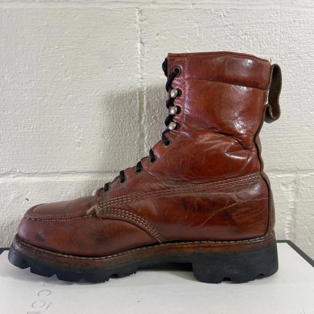 Vintage Thom McAn Insulated Brown Leather Work Ankle Boots Men's Size 7.5 D